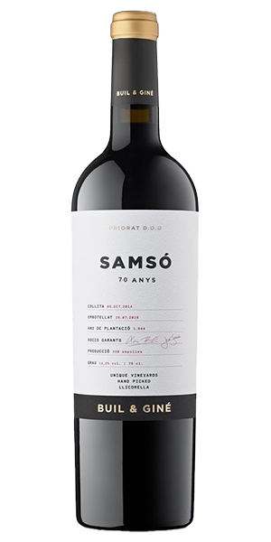 Buil & Giné Samso 70 Anys DOQ Priorat Spanien Cariñena Ausschliesslich von 70-jährigen Reben. Aromen nach roten und schwarzen Früchten. Ausgewogen mit weichen Tanninen. Ein intensiver und mundvoller Wein mit langem Reifepotenzial. Limitiert auf 322 Flaschen. Wein kaufen.