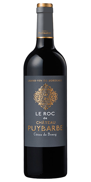 Château Puybarbe Le Roc de Puybarbe AOP Côtes de Bourg Frankreich Merlot, Cabernet Sauvignon, Malbec Schwarze Kirschen, Pflaumen, Gewürze und Schokolade. Am Gaumen reife Beeren, ausgewogene Säure, feste Tannine, subtiler Eichenwürze. Langer Abgang mit dunklen Früchten und Gewürzen. Wein kaufen